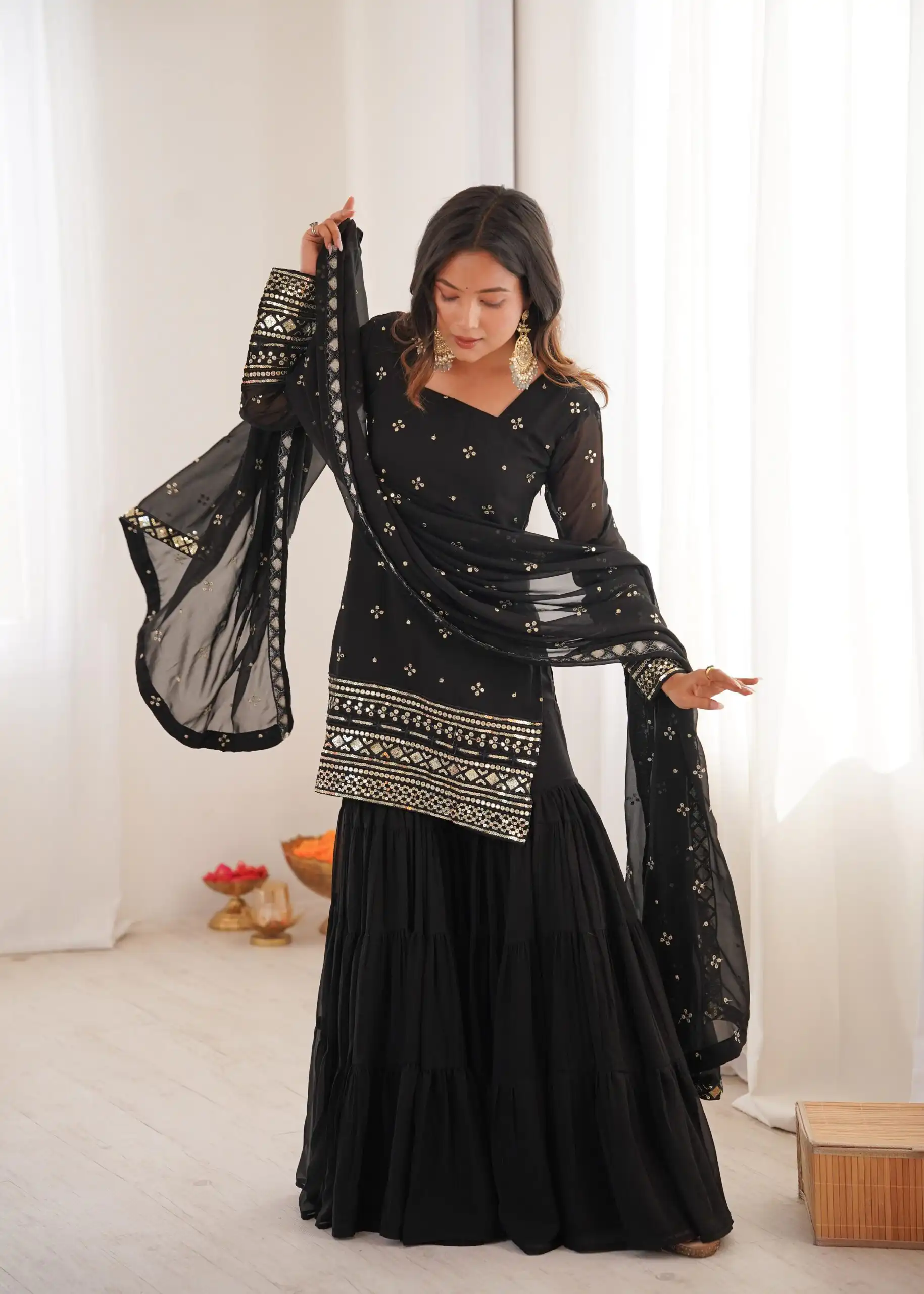 SRK 5317 Black Georgette Salwar Suit with Embroidery Work. Wedding, Party, Festive Best Price ₹2399. Delivery 4-6 Working Days. Shop now. | Casual Suits, Jump Suits, Tops & Bottoms, Track Suits, Trendy Wear, Creative suits, Designer Suits, Palazzo Suits, Party Wear Suits, Patiala Suits, Salwar suit, Straight Suits