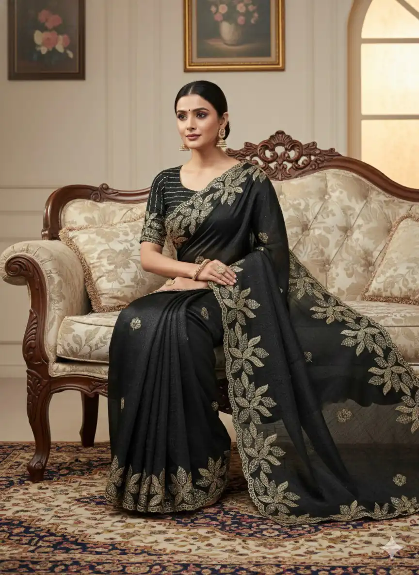 JR 656 Black Soft Organza Silk Saree Perfect for Wedding, Party, Durga Puja, Baisakhi, Temple Visit – . Affordable Price ₹1799. Delivery 4-6 Working D | Creative Sarees, Embroidered Sarees, Bollywood Sarees, Designer Sarees, Ethnic Saree, Modern Digital sarees, Party Wear Sarees, Sarees