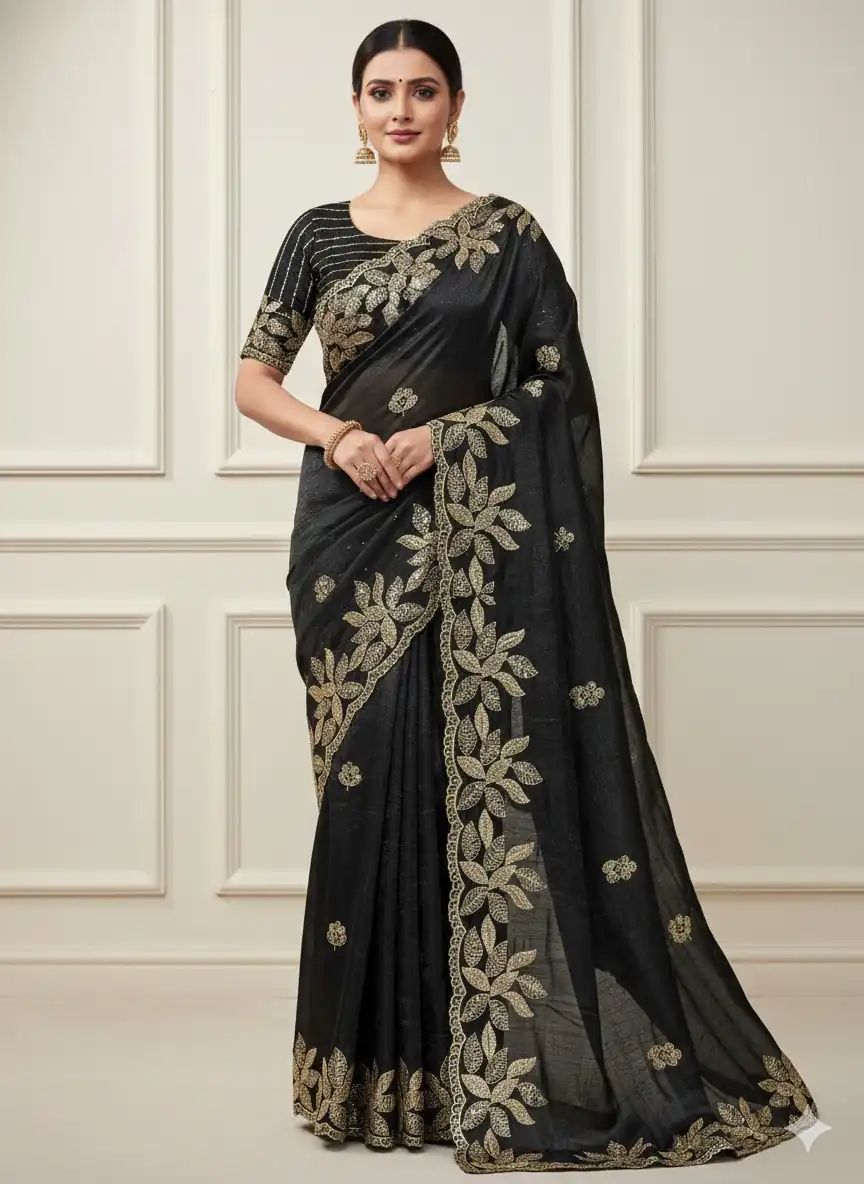 JR 656 Black Soft Organza Silk Saree Perfect for Wedding, Party, Durga Puja, Baisakhi, Temple Visit – . Affordable Price ₹1799. Delivery 4-6 Working D | Creative Sarees, Embroidered Sarees, Bollywood Sarees, Designer Sarees, Ethnic Saree, Modern Digital sarees, Party Wear Sarees, Sarees