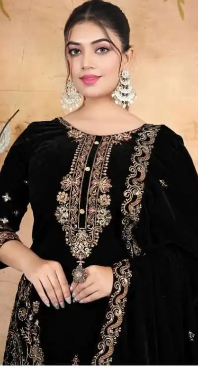 FC 1198 Black Velvet Salwar Suit with Embroidery Work & Lace Work. Festive Deal ₹2549. Delivery 4-6 Working Days. Shop now. | Casual Suits, Jump Suits, Tops & Bottoms, Track Suits, Trendy Wear, Creative suits, Designer Suits, Palazzo Suits, Party Wear Suits, Patiala Suits, Salwar suit, Straight Suits