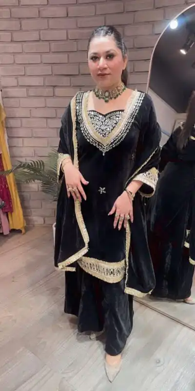 LG 2044 Black in Velvet Mirror Work & Embroidery Work Salwar Suit . Best Price ₹2599. Delivery 4-6 Working Days. Shop now. | Casual Suits, Jump Suits, Tops & Bottoms, Track Suits, Trendy Wear, Creative suits, Designer Suits, Palazzo Suits, Party Wear Suits, Patiala Suits, Salwar suit, Straight Suits