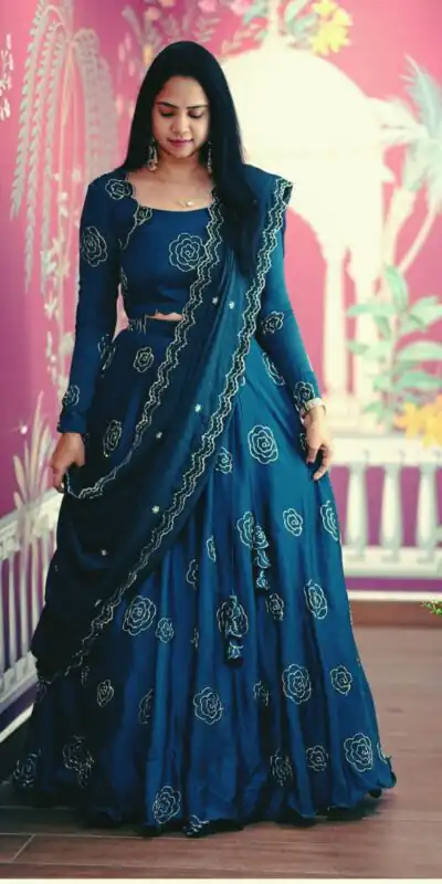 PC 553 Blue Chinon Lehenga Choli Perfect for Wedding, Party, Lohri, Engagement, Family Gatherings – . Affordable Price ₹2449. Delivery 4-6 Working Days | Bollywood Lehenga, Creative Lehenga, Designer Lehenga, Embroidered Lehenga, Lehenga, Party Wear Lehenga