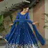 KA 1166 Blue Color Chinnon Gown with Zari Work & Embroidery Work. Available at ₹2099 only. Delivery 4-6 Working Days. Shop now. | Bollywood Gowns, Creative Gowns, Designer Gowns, Embroidered Gowns, Gowns, Party Wear Gowns