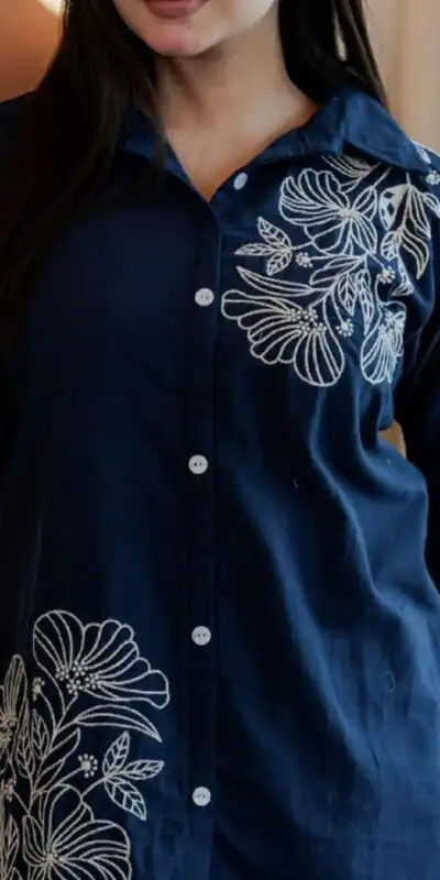 INLI Style-Up Blue Color Cotton Slub Kurti with Embroidery Work. Affordable Price ₹1499. Delivery 4-6 Working Days. Shop now. | Bollywood Kurti, Creative Kurtis, Designer Kurti, Kurti, Party Wear Kurti, Selfie Kurti