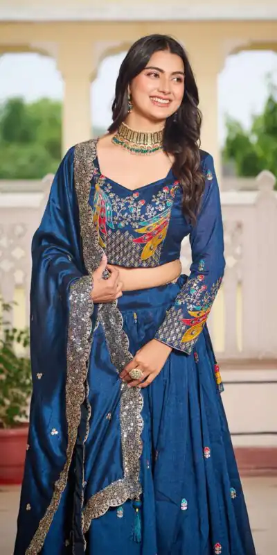 Ram 113 Blue Color Vichitra Lehenga Choli with Embroidery Work. Exclusive Offer ₹3099. Delivery 4-6 Working Days. Shop now. | Bollywood Lehenga, Creative Lehenga, Designer Lehenga, Embroidered Lehenga, Lehenga, Party Wear Lehenga