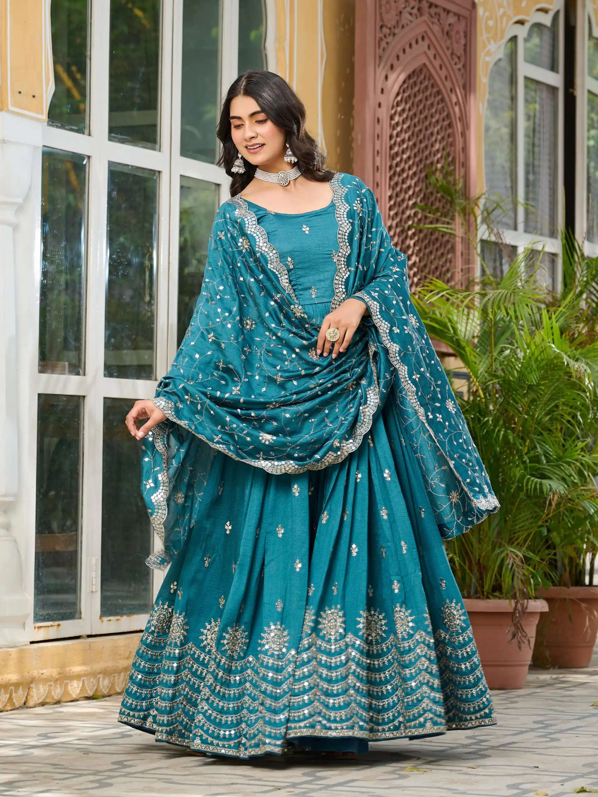 Ram 097 Blue Vichitra Silk Gown with Embroidery Work. Wedding, Party, Festive, Events Affordable Price ₹2549. Delivery 4-6 Working Days. Shop now. | Bollywood Gowns, Creative Gowns, Designer Gowns, Embroidered Gowns, Gowns, Party Wear Gowns