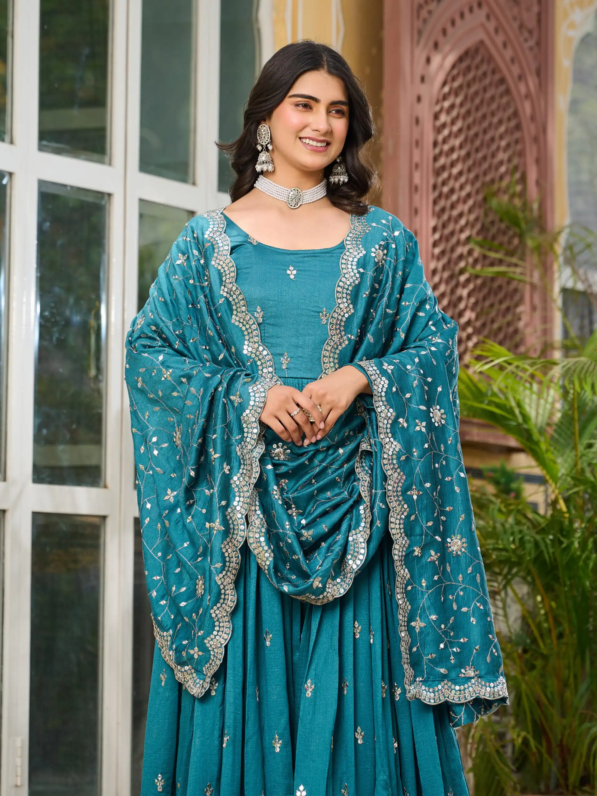 Ram 097 Blue Vichitra Silk Gown with Embroidery Work. Wedding, Party, Festive, Events Affordable Price ₹2549. Delivery 4-6 Working Days. Shop now. | Bollywood Gowns, Creative Gowns, Designer Gowns, Embroidered Gowns, Gowns, Party Wear Gowns