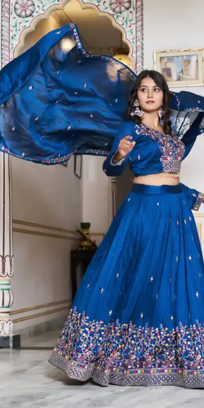 Ram 147 Blue Vichitra Silk Lehenga Choli Perfect for Wedding, Party, Ganesh Chaturthi, Housewarming, Engagement – . Introductory Price ₹3349. Delivery | Bollywood Lehenga, Creative Lehenga, Designer Lehenga, Embroidered Lehenga, Lehenga, Party Wear Lehenga