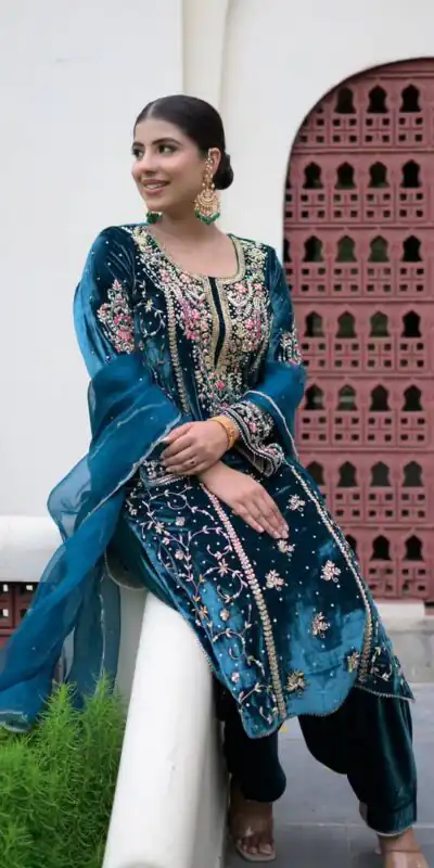 AD 184 Blue Viscose Velvet Salwar Suit with Embroidery Work. Introductory Price ₹2149. Delivery 4-6 Working Days. Shop now. | Casual Suits, Jump Suits, Tops & Bottoms, Track Suits, Trendy Wear, Creative suits, Designer Suits, Palazzo Suits, Party Wear Suits, Patiala Suits, Salwar suit, Straight Suits