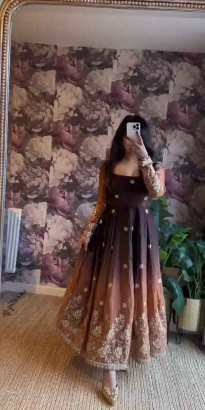 RTC 5955 Brown Chinon Silk Salwar Suit Perfect for Wedding, Party, Cultural Events, Lohri, Reception Exclusive Offer ₹2549. Delivery 4-6 Working Day | Casual Suits, Jump Suits, Tops & Bottoms, Track Suits, Trendy Wear, Creative suits, Designer Suits, Palazzo Suits, Party Wear Suits, Patiala Suits, Salwar suit, Straight Suits