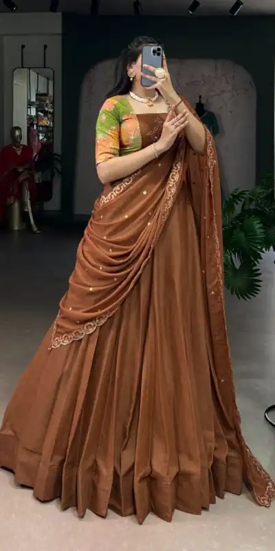 LNB 1068 Brown in Chocolate Crush Embroidery Work & Sequins Work Lehenga Choli . Available at ₹3349 only. Delivery 4-6 Working Days. Shop now. | Bollywood Lehenga, Creative Lehenga, Designer Lehenga, Embroidered Lehenga, Lehenga, Party Wear Lehenga
