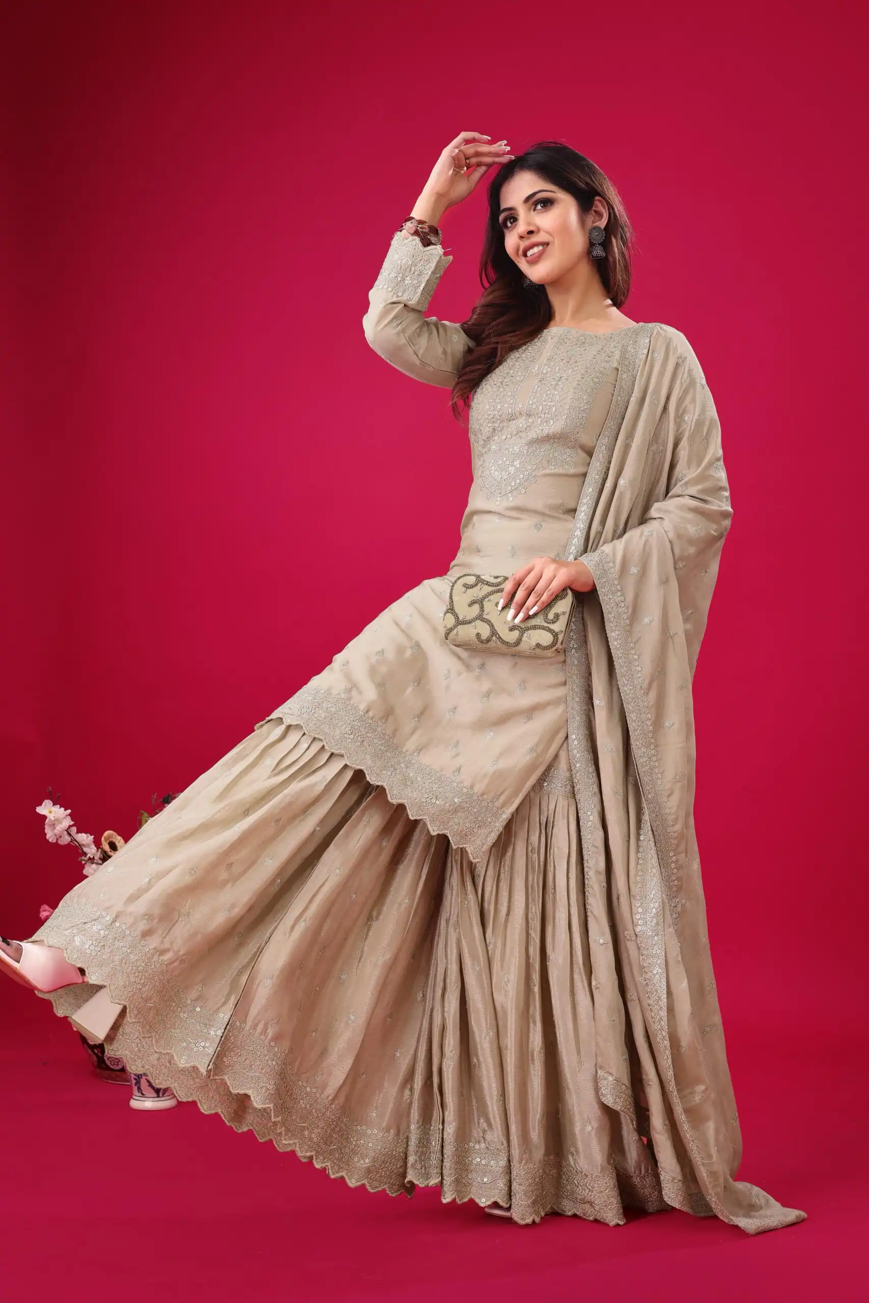 ZF 5006 Cream Color Chinon Silk Sequence Work Salwar Suit Casual, Wedding, Festive, Events . Expected Delivery  4-6 Working Days @2149/- only      | Casual Suits, Jump Suits, Creative suits, Designer Suits, Palazzo Suits, Party Wear Suits, Patiala Suits, Salwar suit, Straight Suits