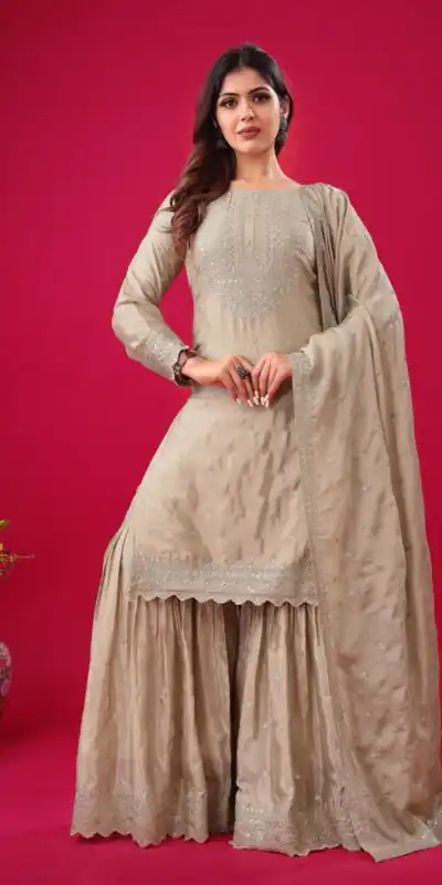 ZF 5006 Cream Color Chinon Silk Sequence Work Salwar Suit Casual, Wedding, Festive, Events . Expected Delivery  4-6 Working Days @2149/- only      | Casual Suits, Jump Suits, Creative suits, Designer Suits, Palazzo Suits, Party Wear Suits, Patiala Suits, Salwar suit, Straight Suits