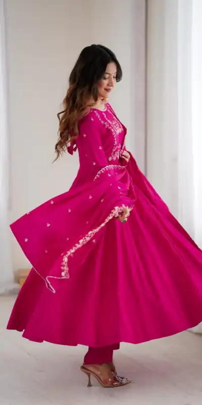 KB 289 Dark Pink with Bead Work & Embroidery Work Roman Chanderi Silk Salwar Suit . Special Price ₹2399. Delivery 4-6 Working Days. Shop now. | Casual Suits, Jump Suits, Tops & Bottoms, Track Suits, Trendy Wear, Creative suits, Designer Suits, Palazzo Suits, Party Wear Suits, Patiala Suits, Salwar suit, Straight Suits