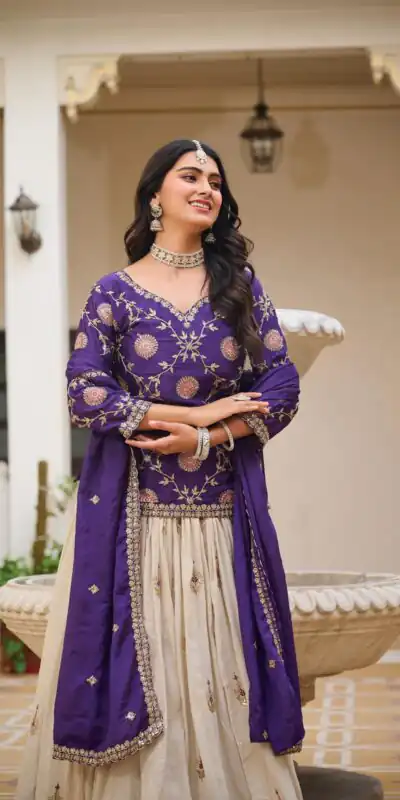 Ram 101 Dark Purple Chinon Lehenga Choli Perfect for Wedding, Party, Makar Sankranti, Reception, Sangeet – . Exclusive Offer ₹2649. Delivery 4-6 Working | Bollywood Lehenga, Creative Lehenga, Designer Lehenga, Embroidered Lehenga, Lehenga, Party Wear Lehenga
