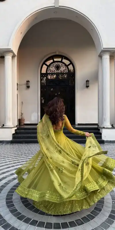 RTC 5895 Green Butterfly Net Lehenga Choli with Designer Work. Affordable Price ₹2599. Delivery 4-6 Working Days. Shop now. | Bollywood Lehenga, Creative Lehenga, Designer Lehenga, Embroidered Lehenga, Lehenga, Party Wear Lehenga