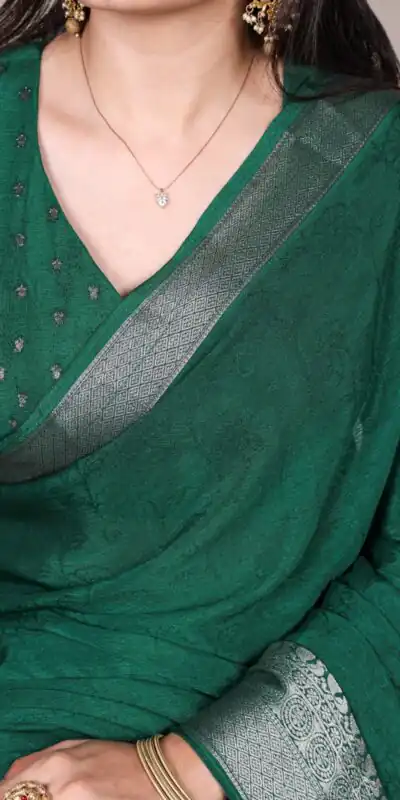 YNF 7916 Green Chinon Saree with Zari Work. Wedding, Party, Festive, Events Festive Deal ₹1699. Delivery 4-6 Working Days. Shop now. | Creative Sarees, Embroidered Sarees, Bollywood Sarees, Designer Sarees, Ethnic Saree, Modern Digital sarees, Party Wear Sarees, Sarees