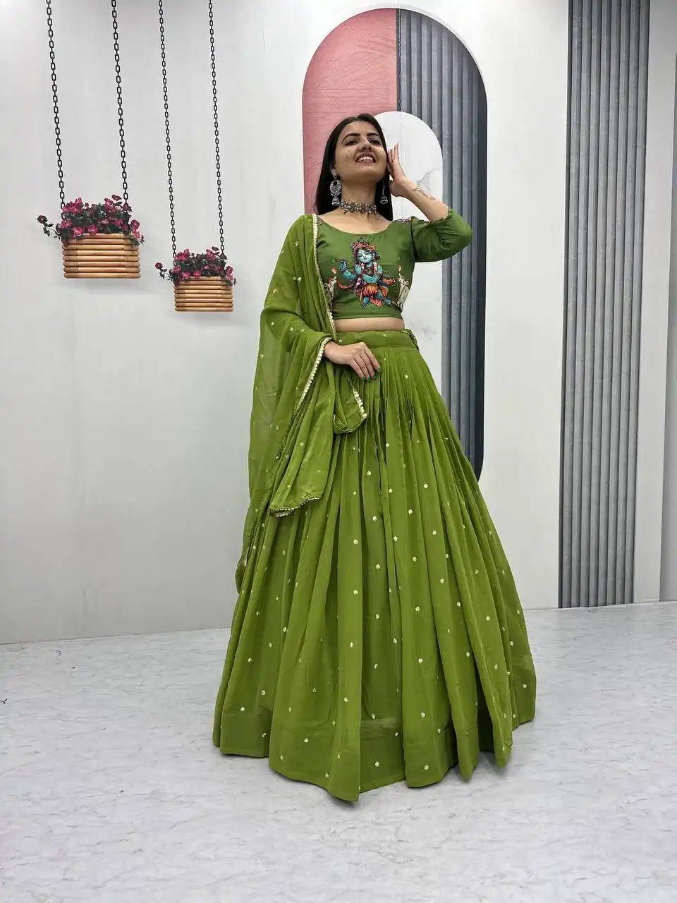 PC 541 Green Cotton Lehenga Choli with Kalamkari Print & Embroidery Work. Introductory Price ₹2099. Delivery 4-6 Working Days. Shop now. | Bollywood Lehenga, Creative Lehenga, Designer Lehenga, Embroidered Lehenga, Lehenga, Party Wear Lehenga