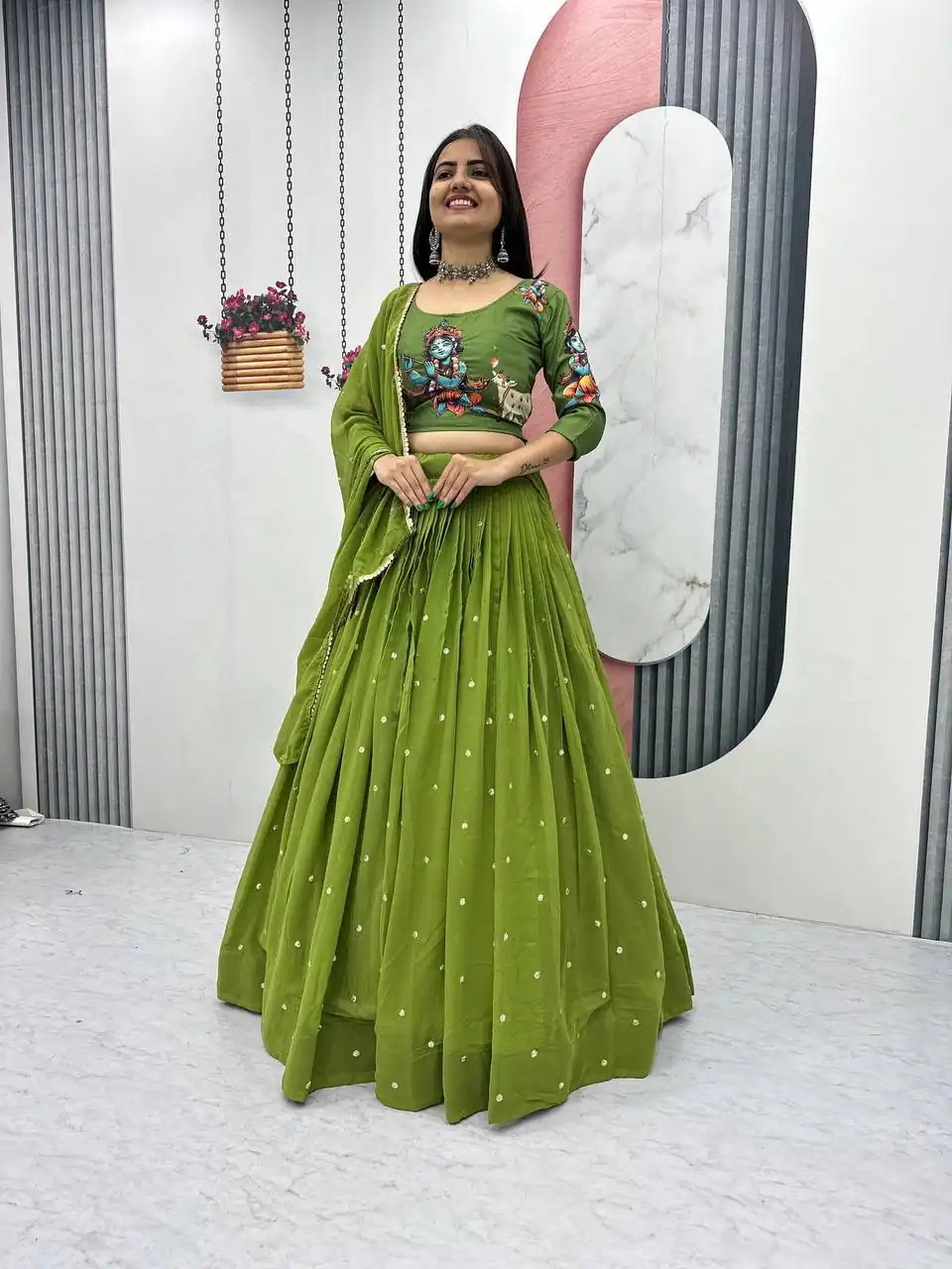 PC 541 Green Cotton Lehenga Choli with Kalamkari Print & Embroidery Work. Introductory Price ₹2099. Delivery 4-6 Working Days. Shop now. | Bollywood Lehenga, Creative Lehenga, Designer Lehenga, Embroidered Lehenga, Lehenga, Party Wear Lehenga