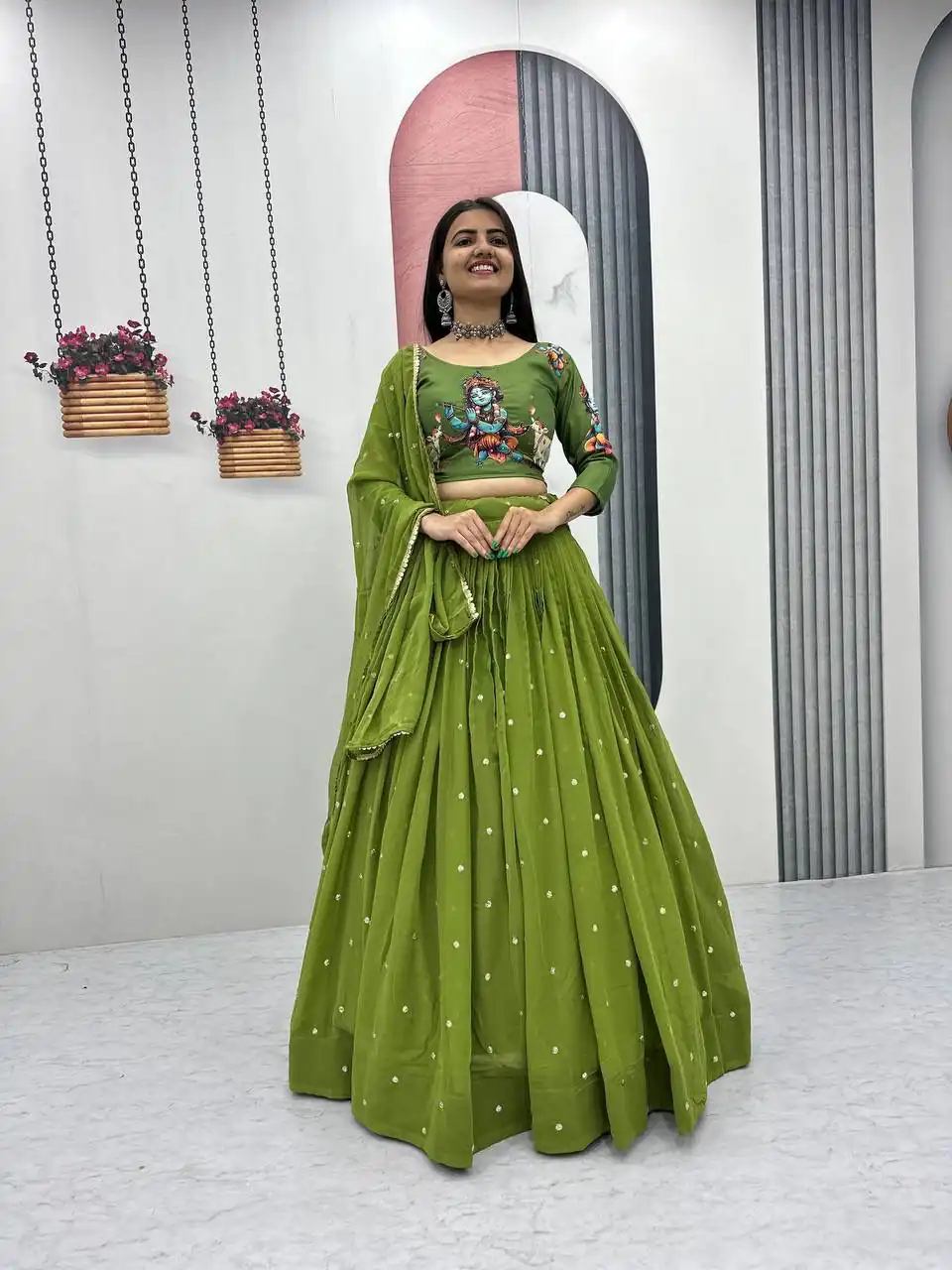 PC 541 Green Cotton Lehenga Choli with Kalamkari Print & Embroidery Work. Introductory Price ₹2099. Delivery 4-6 Working Days. Shop now. | Bollywood Lehenga, Creative Lehenga, Designer Lehenga, Embroidered Lehenga, Lehenga, Party Wear Lehenga