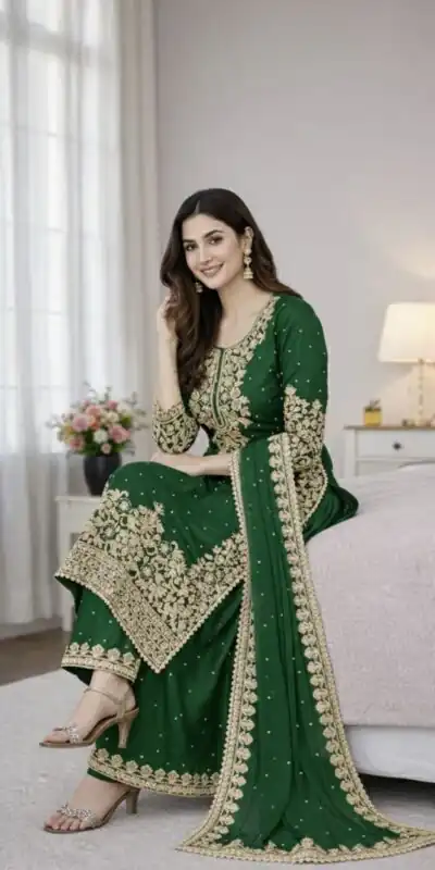SSR 535 Green in Organza Silk Embroidery Work Salwar Suit . Available at ₹2399 only. Delivery 4-6 Working Days. Shop now. | Casual Suits, Jump Suits, Tops & Bottoms, Track Suits, Trendy Wear, Creative suits, Designer Suits, Palazzo Suits, Party Wear Suits, Patiala Suits, Salwar suit, Straight Suits