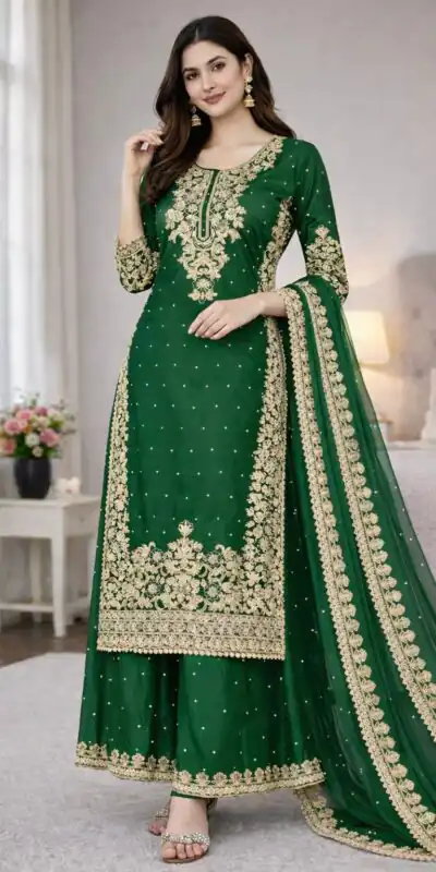 SSR 535 Green in Organza Silk Embroidery Work Salwar Suit . Available at ₹2399 only. Delivery 4-6 Working Days. Shop now. | Casual Suits, Jump Suits, Tops & Bottoms, Track Suits, Trendy Wear, Creative suits, Designer Suits, Palazzo Suits, Party Wear Suits, Patiala Suits, Salwar suit, Straight Suits