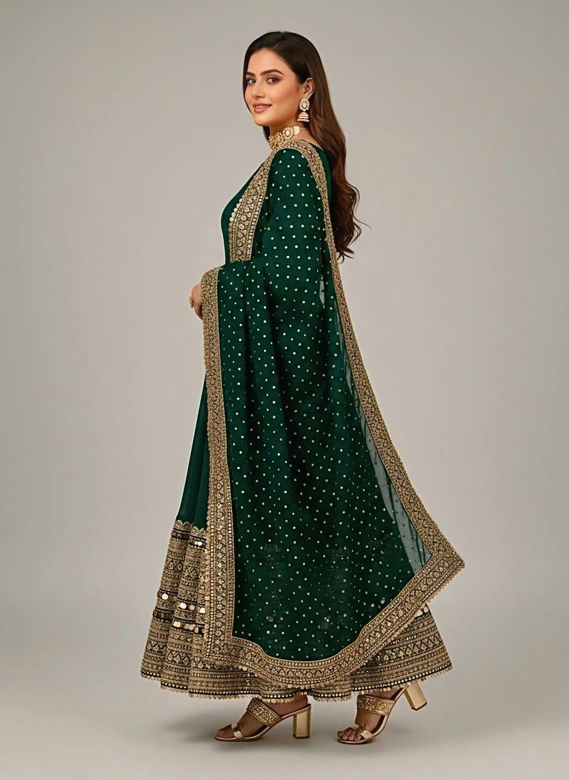 ZSR 3152 Green Color Roman silk Gown with Embroidery Work & Lace Work. Grab it for ₹2599. Delivery 4-6 Working Days. Shop now. | Bollywood Gowns, Creative Gowns, Designer Gowns, Embroidered Gowns, Gowns, Party Wear Gowns