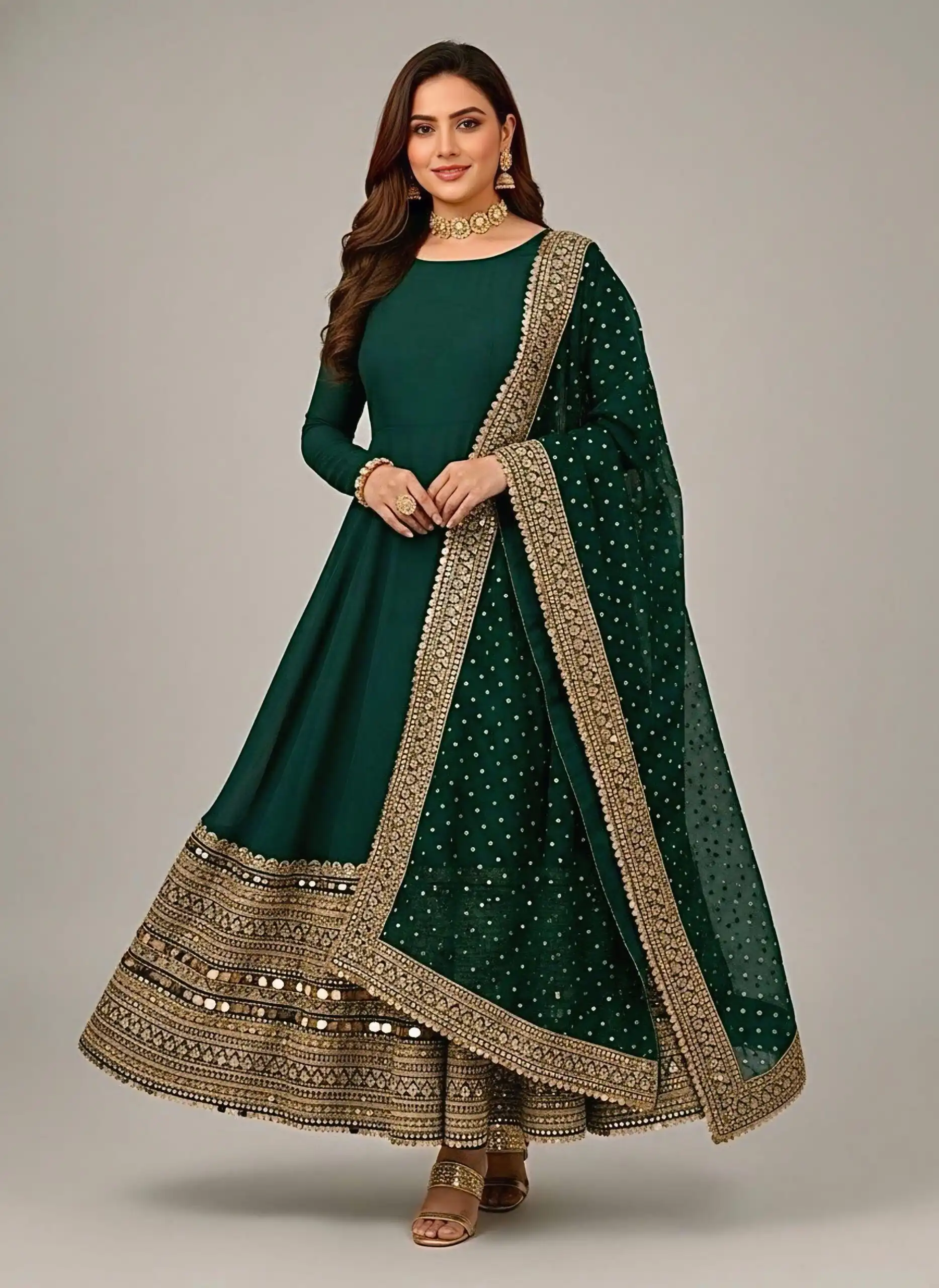 ZSR 3152 Green Color Roman silk Gown with Embroidery Work & Lace Work. Grab it for ₹2599. Delivery 4-6 Working Days. Shop now. | Bollywood Gowns, Creative Gowns, Designer Gowns, Embroidered Gowns, Gowns, Party Wear Gowns
