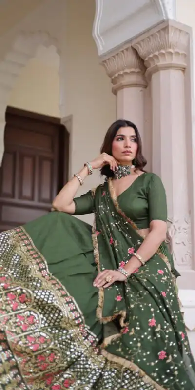 KA 5051 Green in Vichitra Silk Embroidery Work & Sequins Work Lehenga Choli . Now at just ₹2499. Delivery 4-6 Working Days. Shop now. | Bollywood Lehenga, Creative Lehenga, Designer Lehenga, Embroidered Lehenga, Lehenga, Party Wear Lehenga