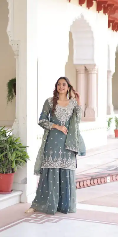 KA 1211 Grey Fandy Silk Salwar Suit Perfect for Wedding, Party, Sangeet, Haldi, Ethnic Day – . Festive Deal ₹2549. Delivery 4-6 Working Days. Shop now. | Casual Suits, Jump Suits, Tops & Bottoms, Track Suits, Trendy Wear, Creative suits, Designer Suits, Palazzo Suits, Party Wear Suits, Patiala Suits, Salwar suit, Straight Suits