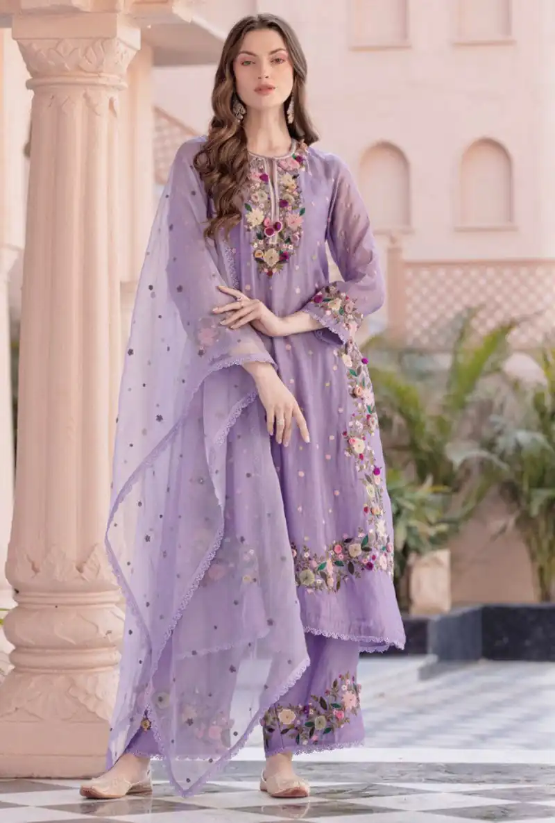NSR 862 Lavender Faux Georgette Slawar Suit with Embroidery Work & Lace Work. Introductory Price ₹2149. Delivery 4-6 Working Days. Shop now. | Casual Suits, Jump Suits, Tops & Bottoms, Track Suits, Trendy Wear, Creative suits, Designer Suits, Palazzo Suits, Party Wear Suits, Patiala Suits, Salwar suit, Straight Suits