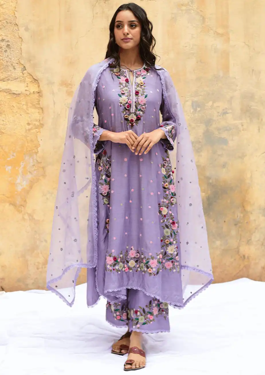 NSR 862 Lavender Faux Georgette Slawar Suit with Embroidery Work & Lace Work. Introductory Price ₹2149. Delivery 4-6 Working Days. Shop now. | Casual Suits, Jump Suits, Tops & Bottoms, Track Suits, Trendy Wear, Creative suits, Designer Suits, Palazzo Suits, Party Wear Suits, Patiala Suits, Salwar suit, Straight Suits