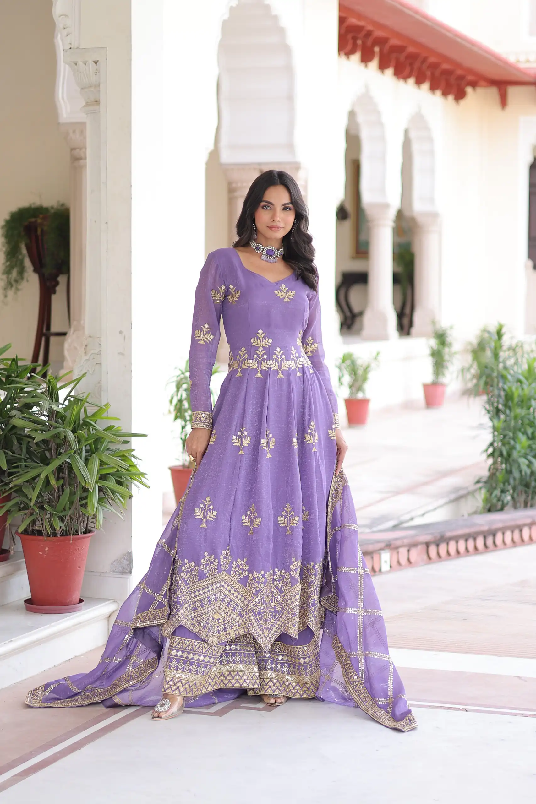 KA 1212 Lavender in Silver Crunchy Sequins Work & Embroidery Work Gown . Now at just ₹3199. Delivery 4-6 Working Days. Shop now. | Bollywood Gowns, Creative Gowns, Designer Gowns, Embroidered Gowns, Gowns, Party Wear Gowns