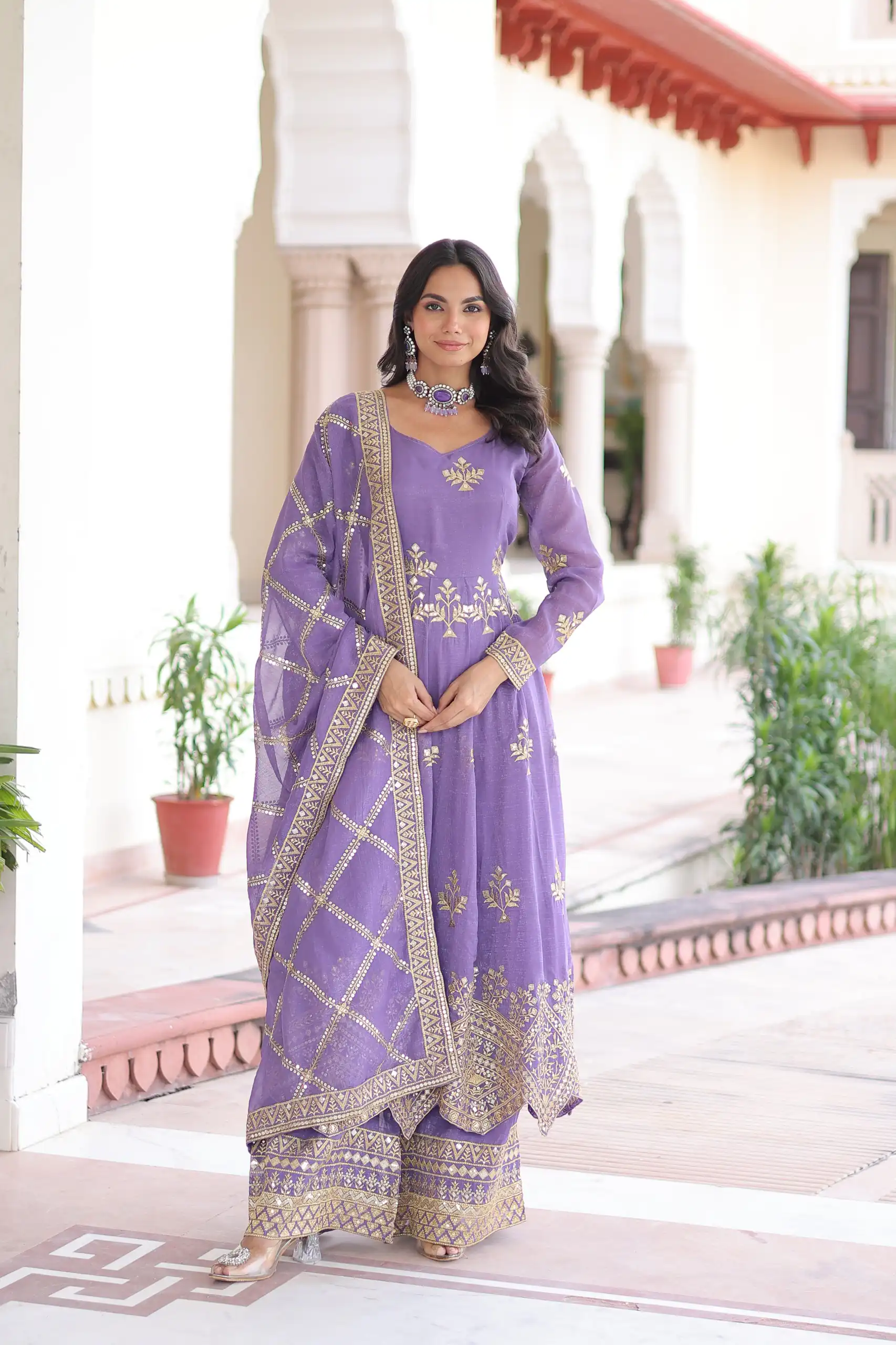 KA 1212 Lavender in Silver Crunchy Sequins Work & Embroidery Work Gown . Now at just ₹3199. Delivery 4-6 Working Days. Shop now. | Bollywood Gowns, Creative Gowns, Designer Gowns, Embroidered Gowns, Gowns, Party Wear Gowns