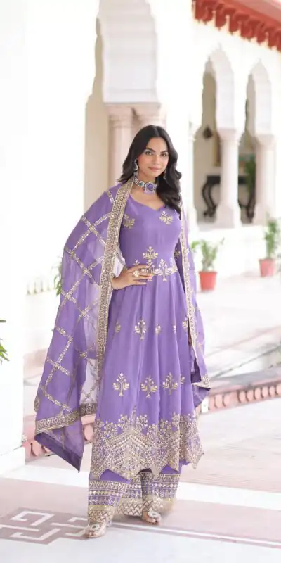 KA 1212 Lavender in Silver Crunchy Sequins Work & Embroidery Work Gown . Now at just ₹3199. Delivery 4-6 Working Days. Shop now. | Bollywood Gowns, Creative Gowns, Designer Gowns, Embroidered Gowns, Gowns, Party Wear Gowns