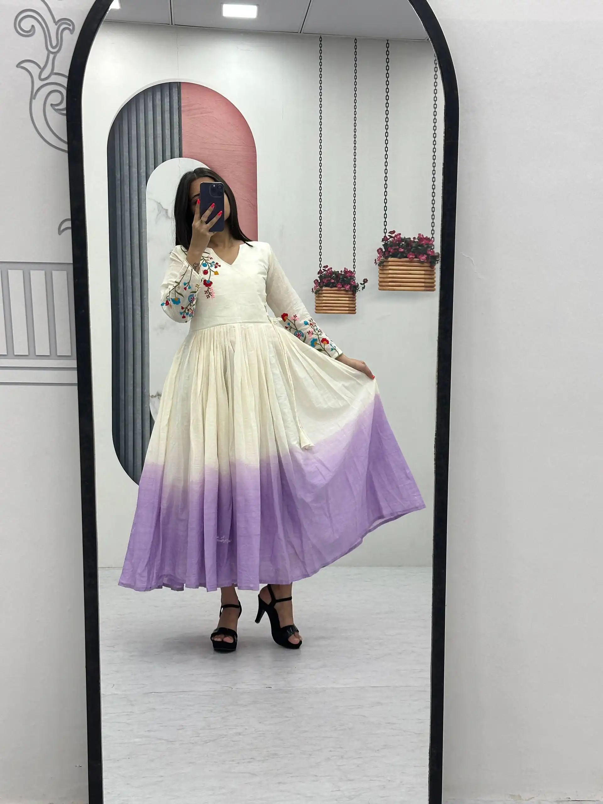 PC 526 Lavender Soft Cotton Gown with Embroidery Work. Wedding, Party, Festive, Events, Best Price ₹1749. Delivery 4-6 Working Days. Shop now. | Bollywood Gowns, Creative Gowns, Designer Gowns, Embroidered Gowns, Gowns, Party Wear Gowns