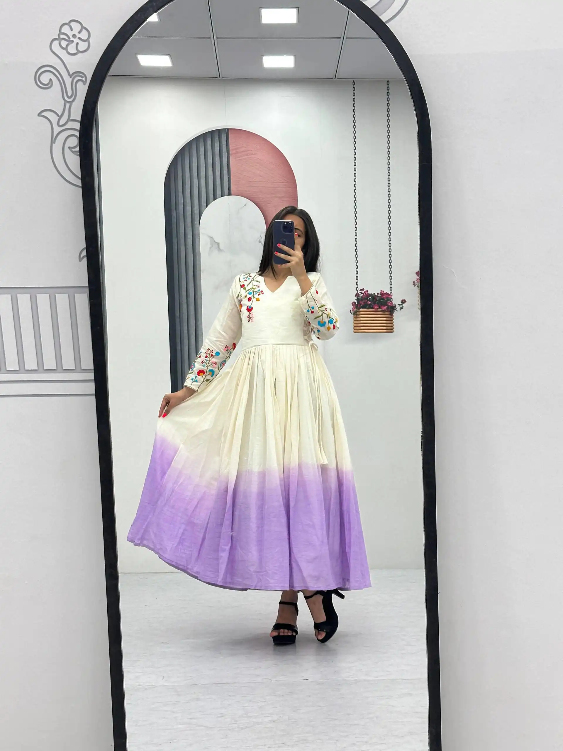 PC 526 Lavender Soft Cotton Gown with Embroidery Work. Wedding, Party, Festive, Events, Best Price ₹1749. Delivery 4-6 Working Days. Shop now. | Bollywood Gowns, Creative Gowns, Designer Gowns, Embroidered Gowns, Gowns, Party Wear Gowns