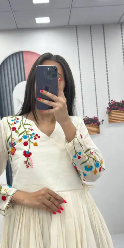 PC 526 Lavender Soft Cotton Gown with Embroidery Work. Wedding, Party, Festive, Events, Best Price ₹1749. Delivery 4-6 Working Days. Shop now. | Bollywood Gowns, Creative Gowns, Designer Gowns, Embroidered Gowns, Gowns, Party Wear Gowns