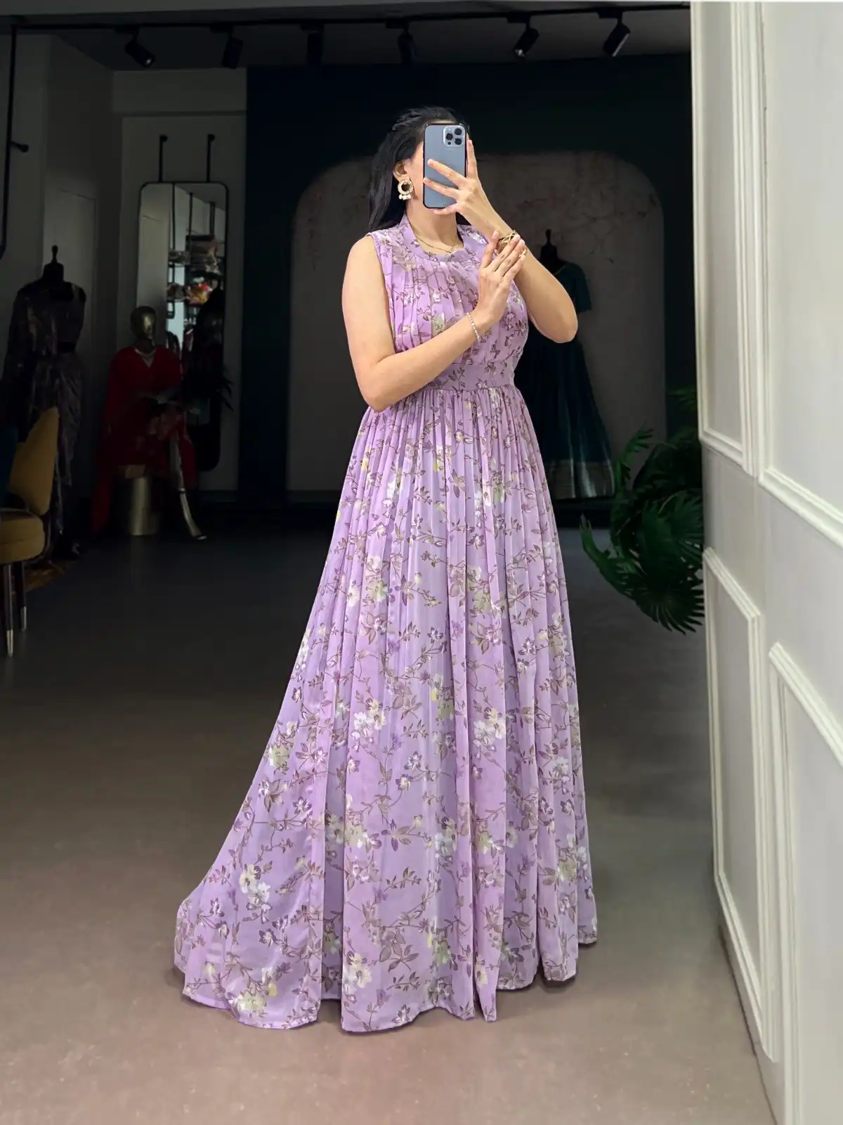 YNF 5200 Lavender Color Weightless Marbal Gown with Designer Work. Available at ₹1649 only. Delivery 4-6 Working Days. Shop now. | Bollywood Gowns, Creative Gowns, Designer Gowns, Embroidered Gowns, Gowns, Party Wear Gowns