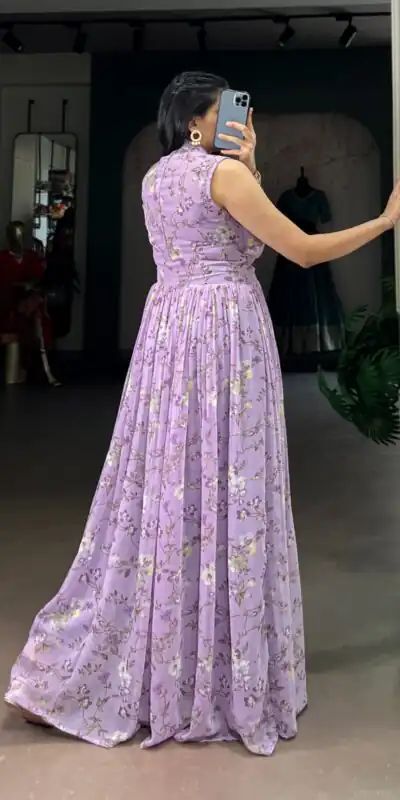 YNF 5200 Lavender Color Weightless Marbal Gown with Designer Work. Available at ₹1649 only. Delivery 4-6 Working Days. Shop now. | Bollywood Gowns, Creative Gowns, Designer Gowns, Embroidered Gowns, Gowns, Party Wear Gowns