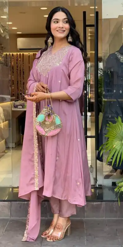 MF 818 Light Lavender Color Cotton Silk Salwar Suit with Mirror Work. Introductory Price ₹1699. Delivery 4-6 Working Days. Shop now. | Casual Suits, Jump Suits, Creative suits, Designer Suits, Palazzo Suits, Party Wear Suits, Patiala Suits, Salwar suit, Straight Suits