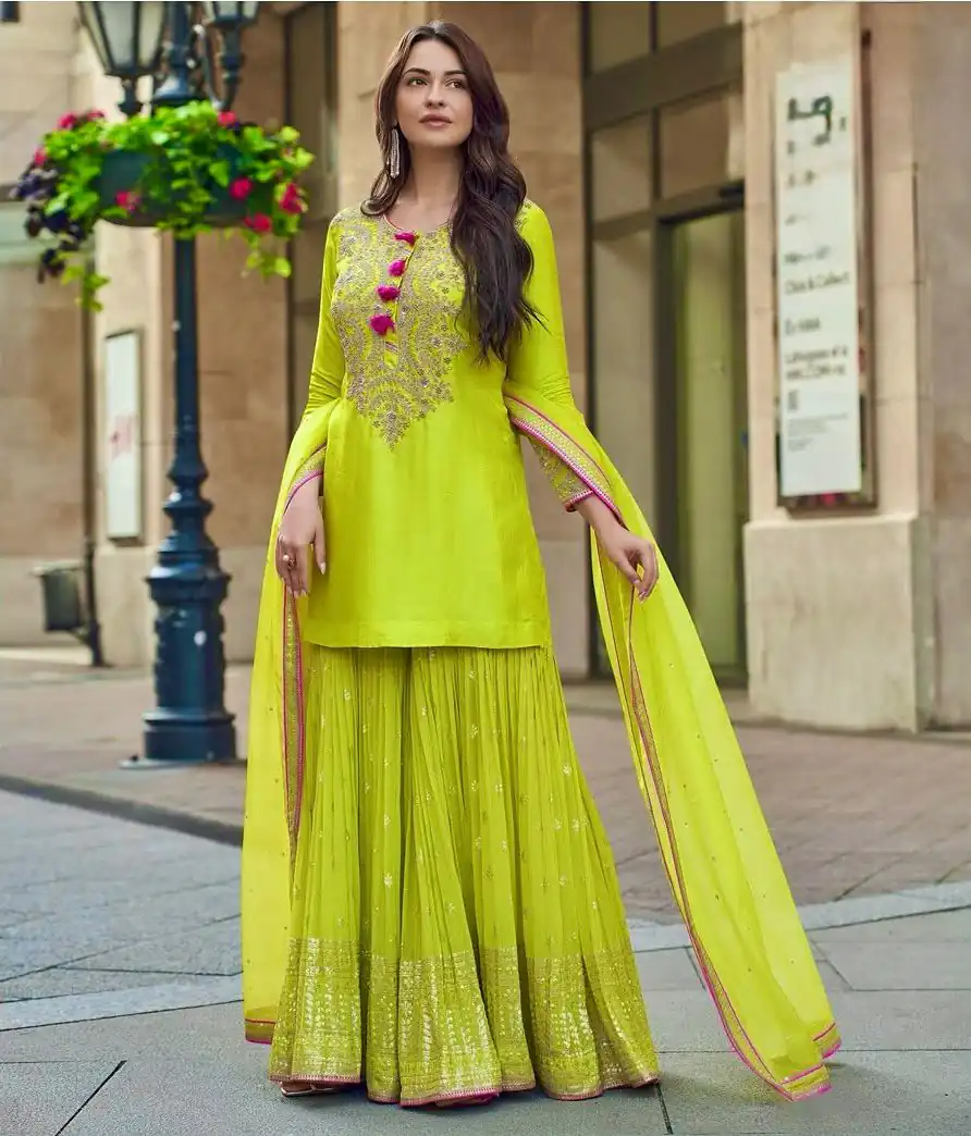 ST 233 Lime Yellow in Color Embroidery Work Salwar Suit Faux Georgette. Get it for ₹2049. Delivery 4-6 Working Days. Shop now. | Casual Suits, Jump Suits, Tops & Bottoms, Track Suits, Trendy Wear, Creative suits, Designer Suits, Palazzo Suits, Party Wear Suits, Patiala Suits, Salwar suit, Straight Suits