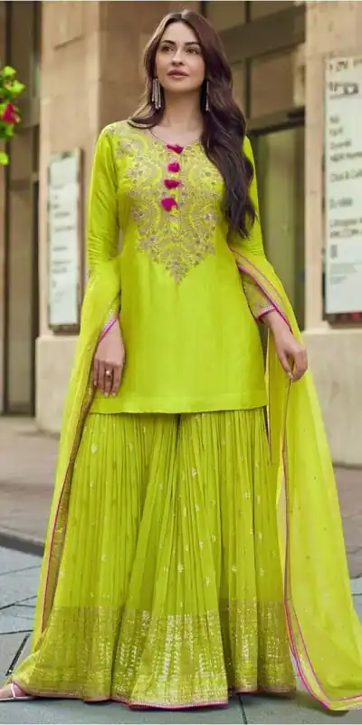 ST 233 Lime Yellow in Color Embroidery Work Salwar Suit Faux Georgette. Get it for ₹2049. Delivery 4-6 Working Days. Shop now. | Casual Suits, Jump Suits, Tops & Bottoms, Track Suits, Trendy Wear, Creative suits, Designer Suits, Palazzo Suits, Party Wear Suits, Patiala Suits, Salwar suit, Straight Suits