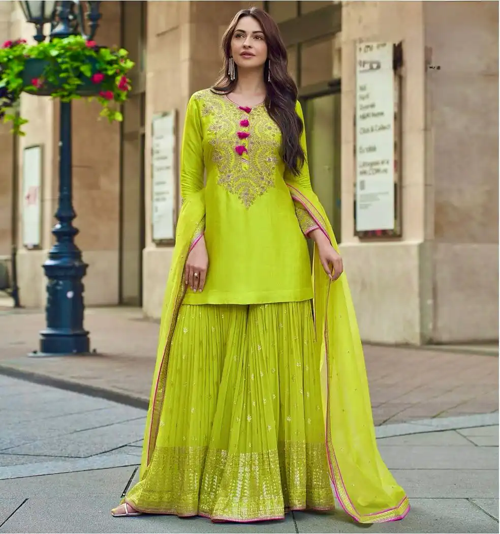 ST 233 Lime Yellow in Color Embroidery Work Salwar Suit Faux Georgette. Get it for ₹2049. Delivery 4-6 Working Days. Shop now. | Casual Suits, Jump Suits, Tops & Bottoms, Track Suits, Trendy Wear, Creative suits, Designer Suits, Palazzo Suits, Party Wear Suits, Patiala Suits, Salwar suit, Straight Suits