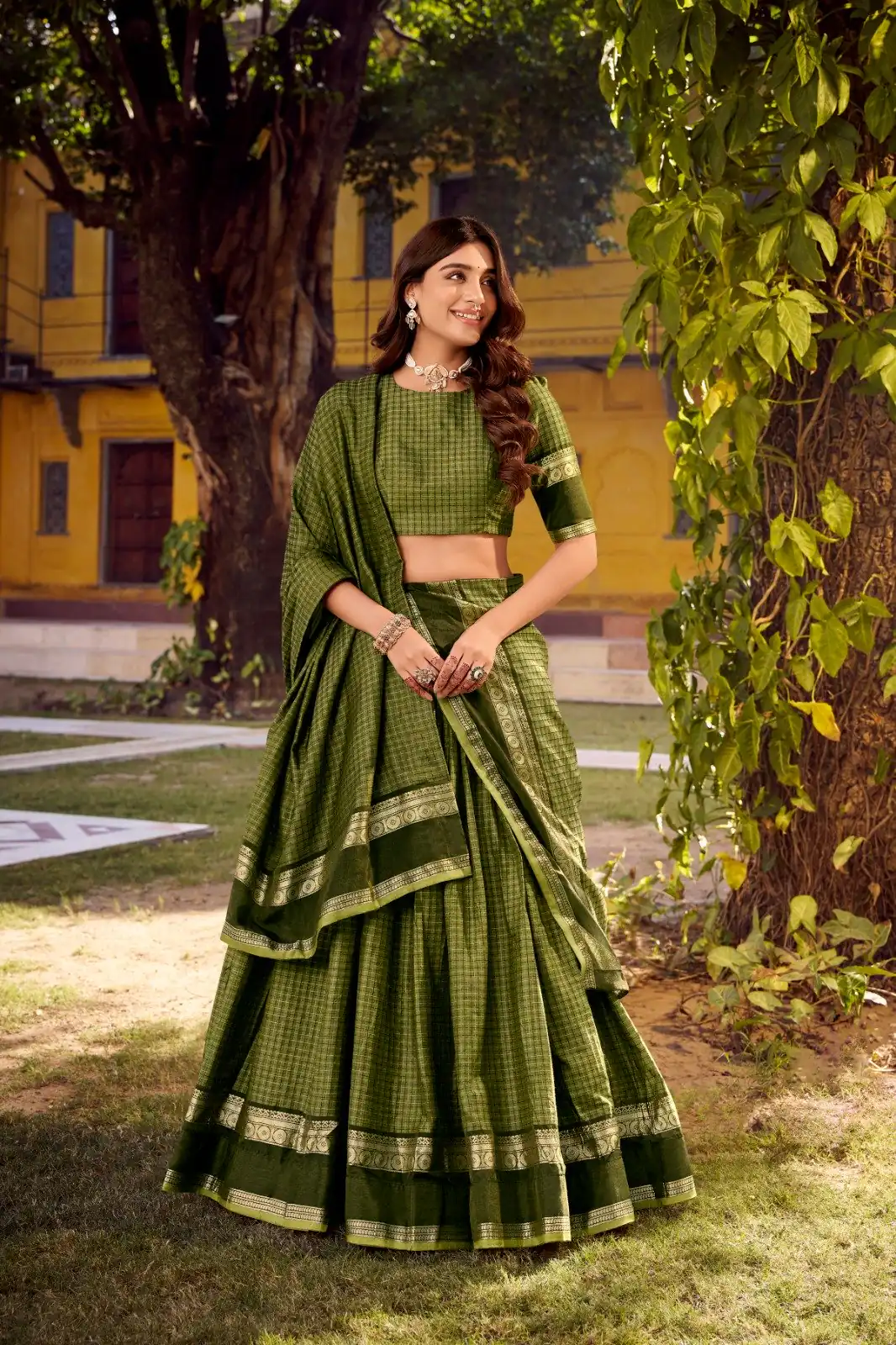 LNB 1900 Mahendi Color Chettinad Cotton Chex Zari Work Lehenga Choli . Now at just ₹3249. Delivery 4-6 Working Days. Shop now. | Bollywood Lehenga, Creative Lehenga, Designer Lehenga, Embroidered Lehenga, Lehenga, Party Wear Lehenga