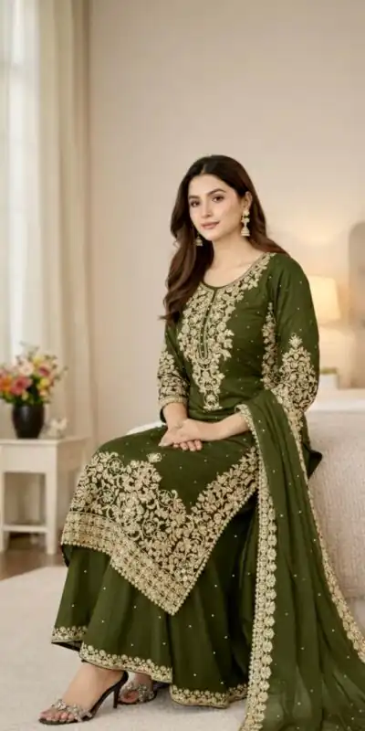 SSR 535 Mahendi in Organza Silk Embroidery Work Salwar Suit . Available at ₹2399 only. Delivery 4-6 Working Days. Shop now. | Casual Suits, Jump Suits, Tops & Bottoms, Track Suits, Trendy Wear, Creative suits, Designer Suits, Palazzo Suits, Party Wear Suits, Patiala Suits, Salwar suit, Straight Suits