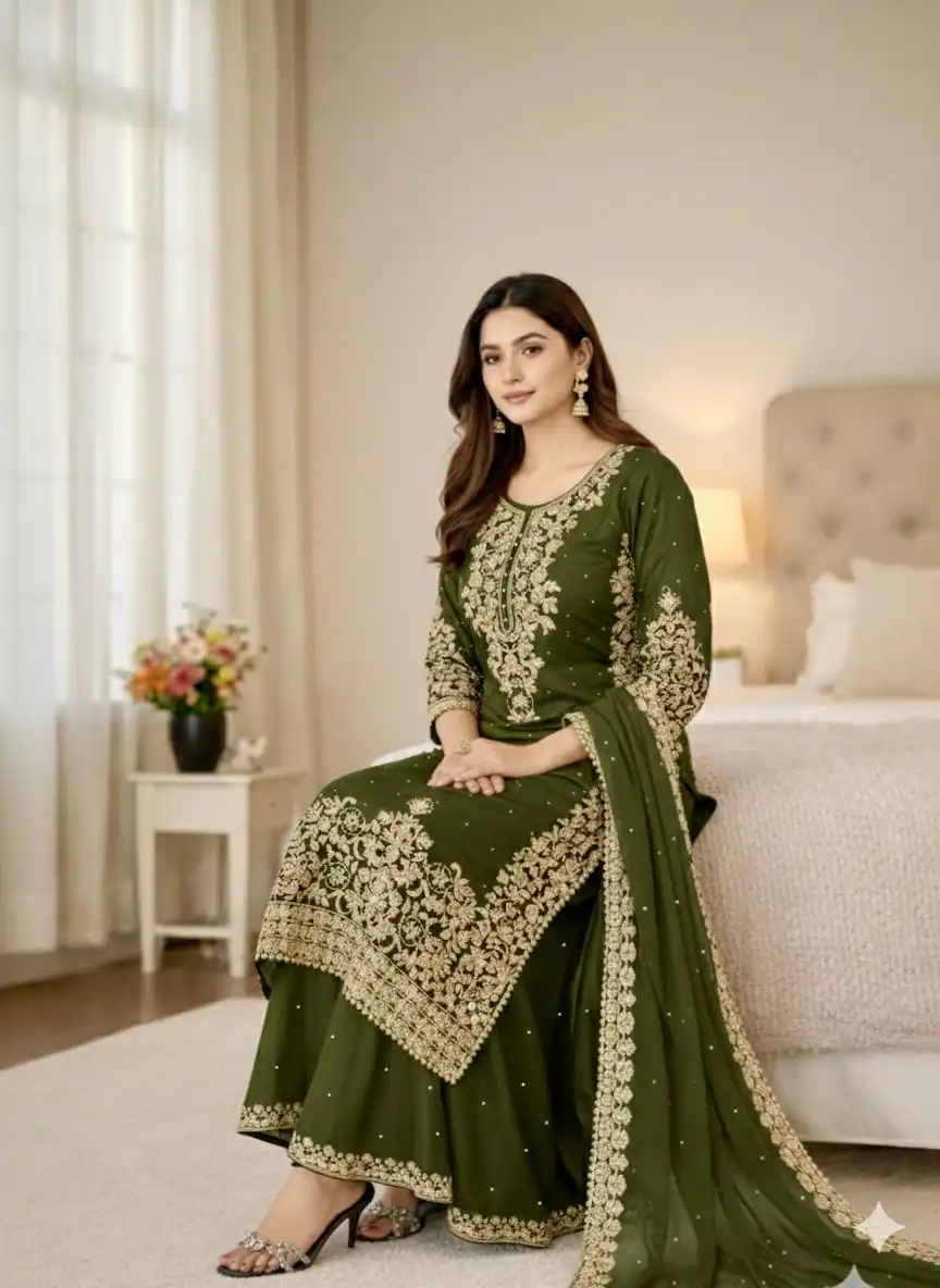 SSR 535 Mahendi in Organza Silk Embroidery Work Salwar Suit . Available at ₹2399 only. Delivery 4-6 Working Days. Shop now. | Casual Suits, Jump Suits, Tops & Bottoms, Track Suits, Trendy Wear, Creative suits, Designer Suits, Palazzo Suits, Party Wear Suits, Patiala Suits, Salwar suit, Straight Suits