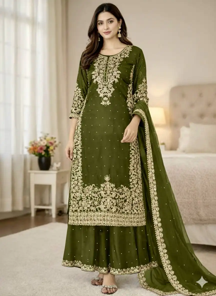 SSR 535 Mahendi in Organza Silk Embroidery Work Salwar Suit . Available at ₹2399 only. Delivery 4-6 Working Days. Shop now. | Casual Suits, Jump Suits, Tops & Bottoms, Track Suits, Trendy Wear, Creative suits, Designer Suits, Palazzo Suits, Party Wear Suits, Patiala Suits, Salwar suit, Straight Suits
