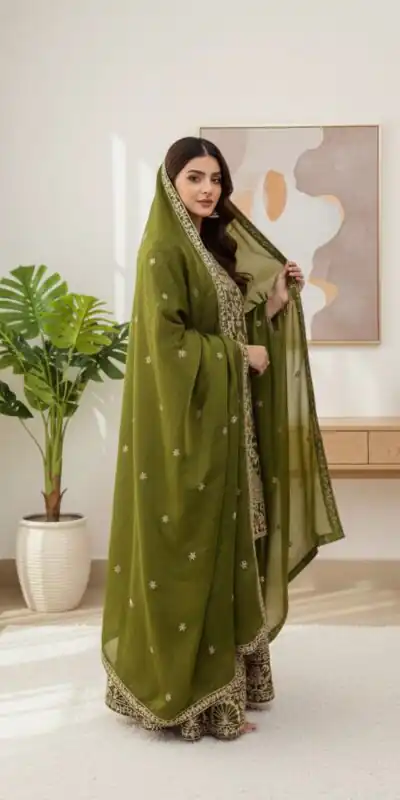 SR 1697 Mahendi Color Organza Silk Salwar Suit with Embroidery Work. Festive Deal ₹2549. Delivery 4-6 Working Days. Shop now. | Casual Suits, Jump Suits, Tops & Bottoms, Track Suits, Trendy Wear, Creative suits, Designer Suits, Palazzo Suits, Party Wear Suits, Patiala Suits, Salwar suit, Straight Suits