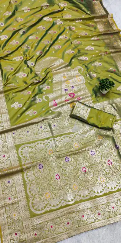 MB 3279 Mahendi Soft Banarasi Silk Saree with Lace Work & Zari Work. Festive Deal ₹1899. Delivery 4-6 Working Days. Shop now. | Creative Sarees, Embroidered Sarees, Bollywood Sarees, Designer Sarees, Ethnic Saree, Modern Digital sarees, Party Wear Sarees, Sarees